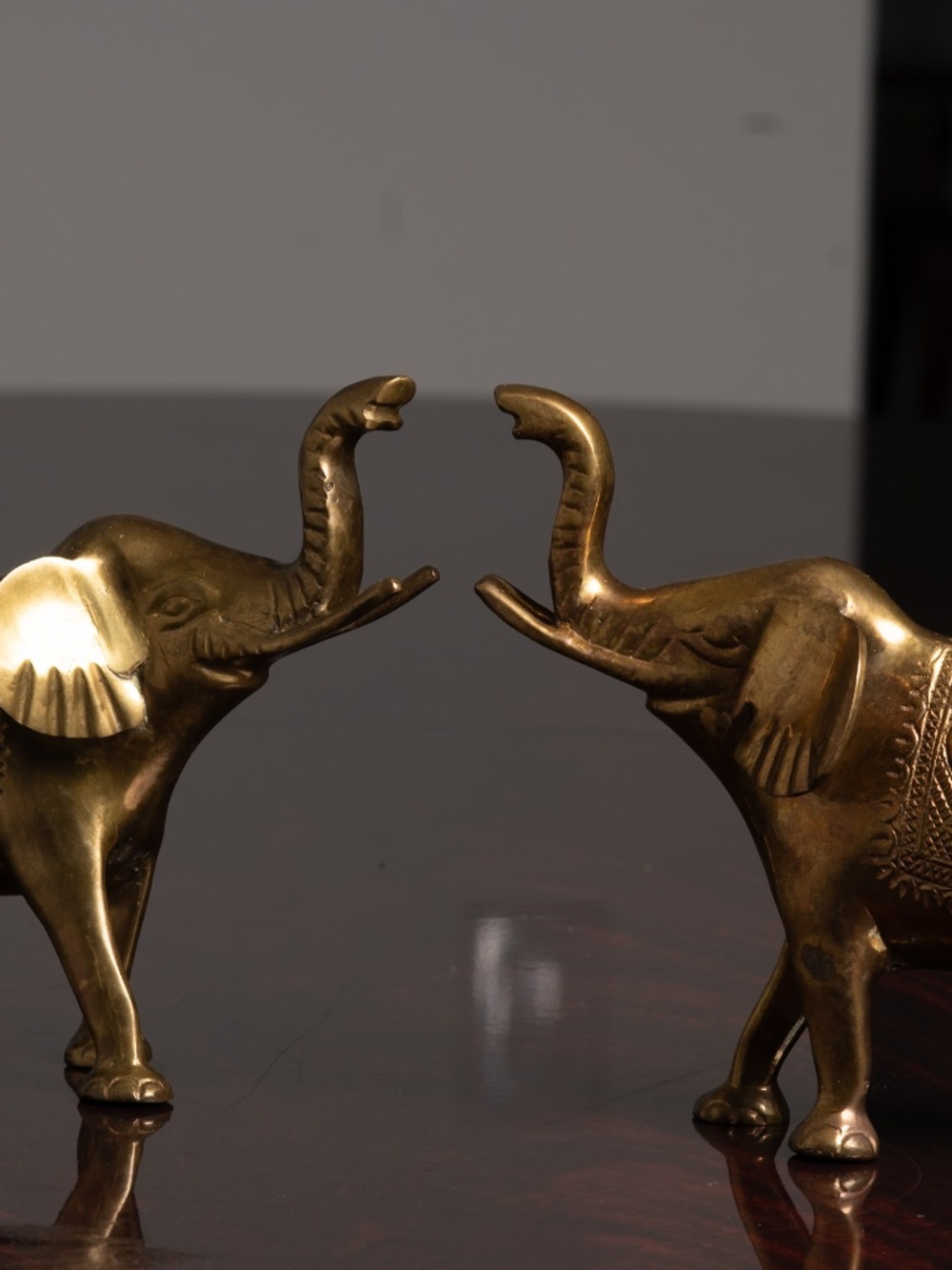 Vintage Mid-Century Indian Brass Elephant Figurines, Pair, 7"